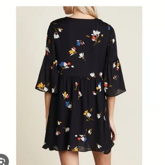 Joie Avari Silk Babydoll Dress XS Black Dark Floral Boho Romantic Mini Dainty - Picture 2 of 15
